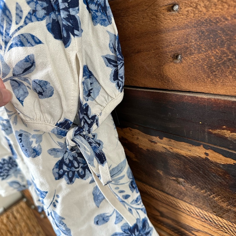 Lulu's‎ Blue White Floral Linen Blend Open Back Long Sleeve Mini Dress XL NWT - Picture 5 of 9
